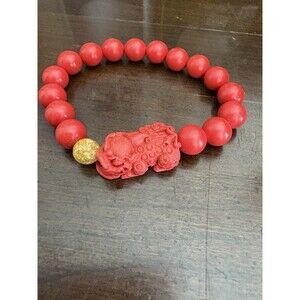 Feng Shui Amulet Red Pi Xiu Cinnabar Bracelet Prosperity Red Bead Stretchy 6 1/2